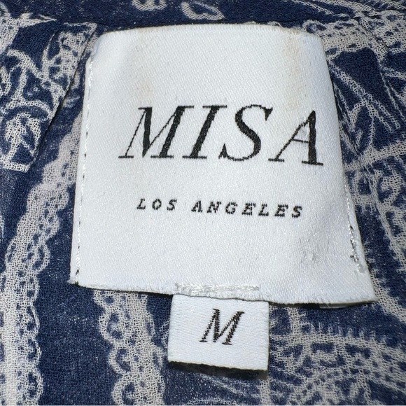 MISA Los Angeles Maya Bell Sleeve Peasant Top Blue/White Sz M - Picture 4 of 14